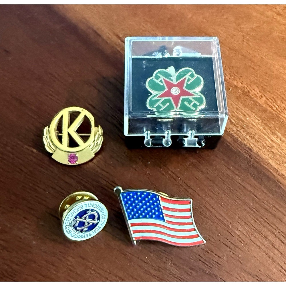 Vintage Lapel Pin Lot 4-H All Star Kiwanis Ruby K Exchange Club American Flag